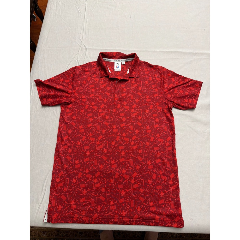 Puma Golf Volition America Mens Small Red Patriotic Graphic Polo Shirt